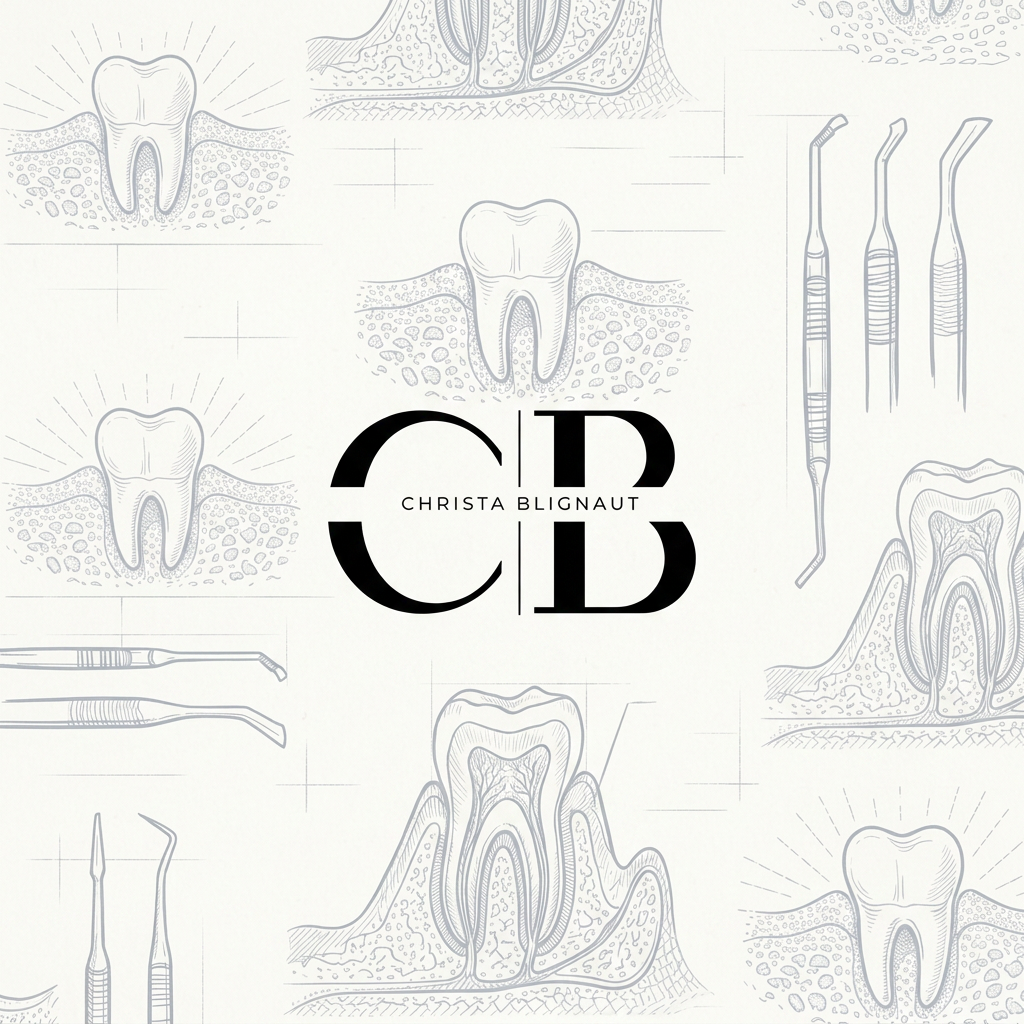 CB Christa Blignaut periodontist and oral medicine specialist brand mark on dental illustration background